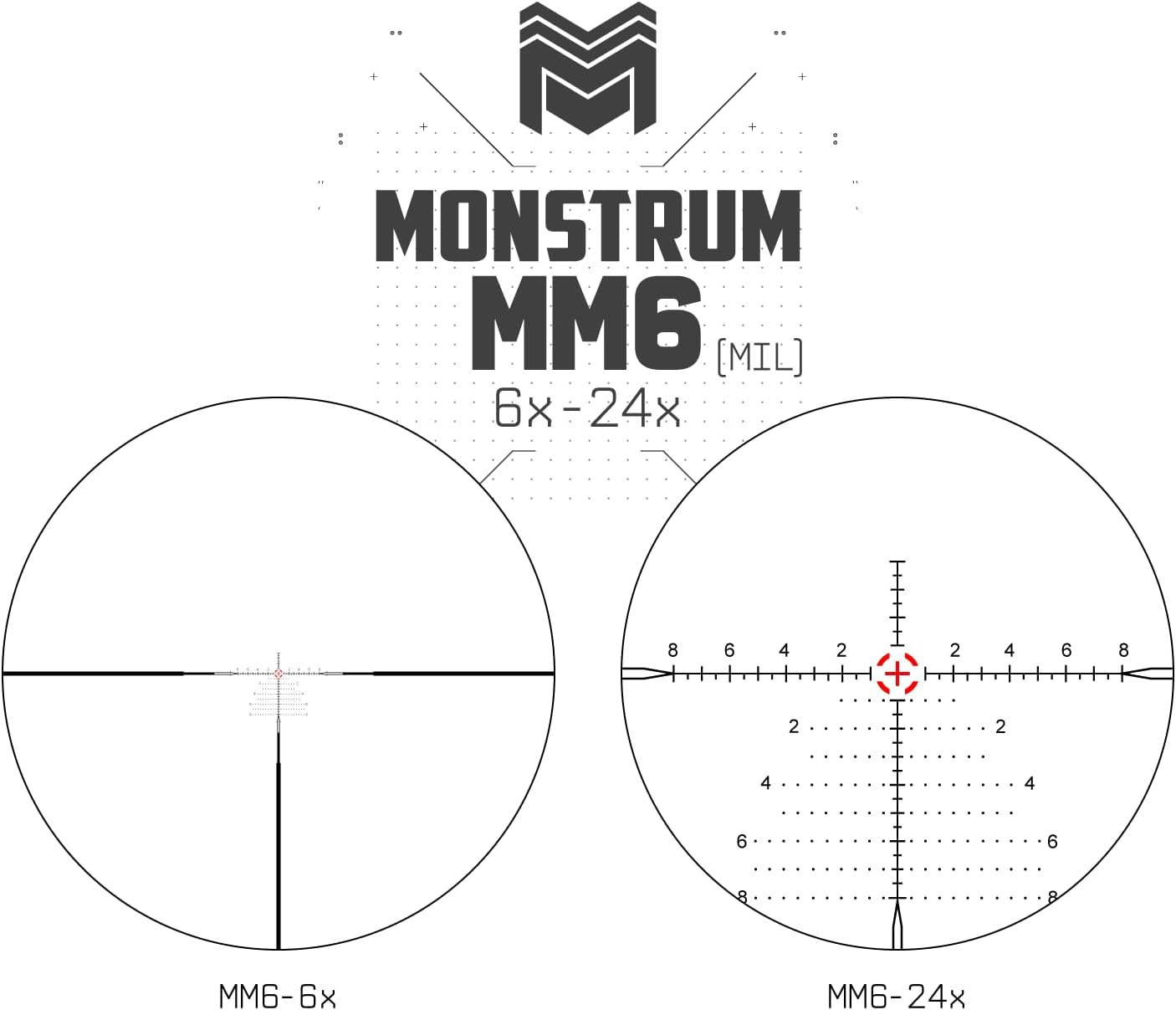 Monstrum Beast 6-24x50 FFP Rifle Scope | Featuring ED Glass, Adjustable Objective, Precision Turrets with Zero Stop, Daylight Bright Reticle, and Anti-Cant Scope Rings