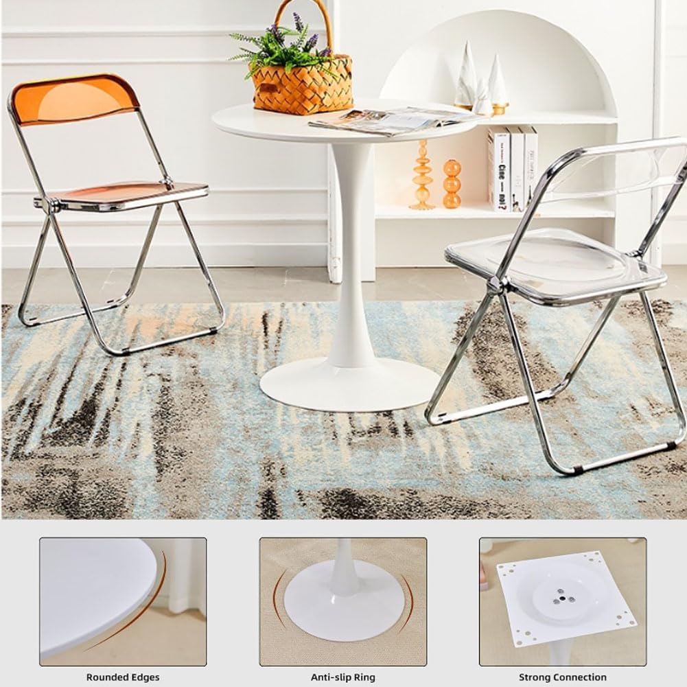 35.1' Tulip Dining Table, White, Perfect for 2-4 People, Mid-Century Modern Style, Round MDF Top with Sturdy Base for Dining Room, Living Room, Cafe