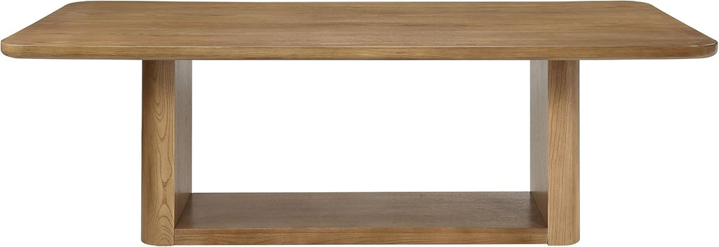 95'' Widen Rectangular Dining Table Rustic Wood Kitchen Dinner Table, Retro Modern Mid-Century Style, Sturdy Pedestals Base, Oak