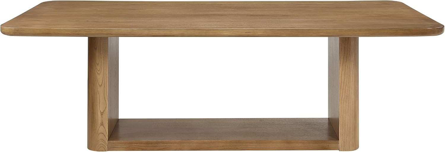 95'' Widen Rectangular Dining Table Rustic Wood Kitchen Dinner Table, Retro Modern Mid-Century Style, Sturdy Pedestals Base, Oak