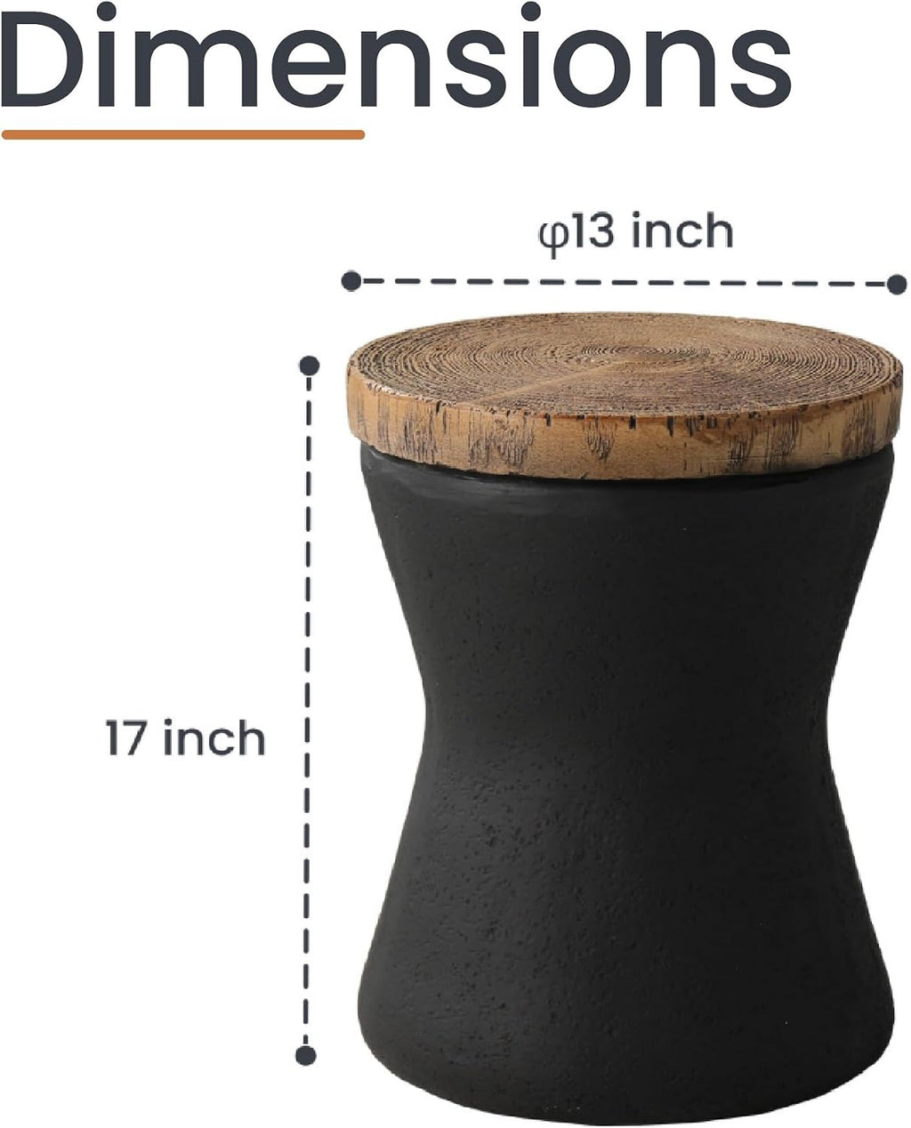 HOMPUS Outdoor Concrete Side Table Sets of 2, 2 Pieces Black Round Patio End Table, Small Outdoor Accent Table, Hourglass Shaped Garden Stool for Patio, Outside, Black