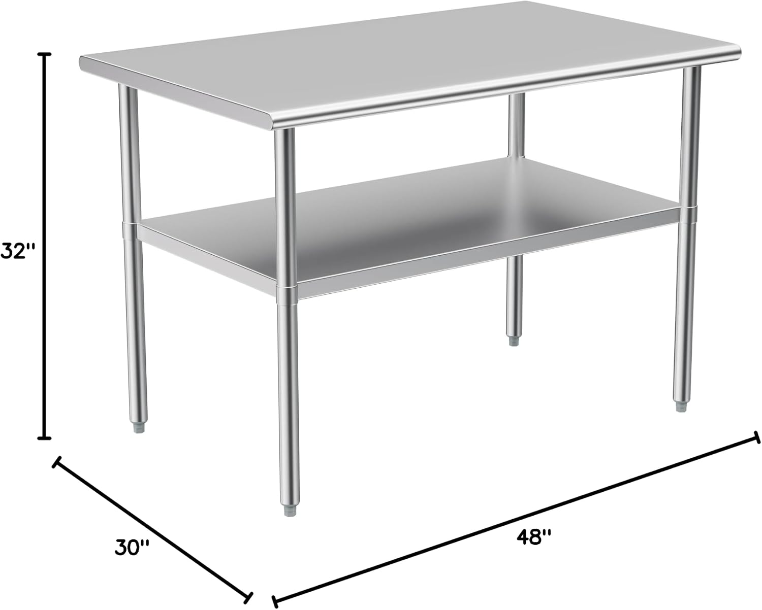 Stainless Steel Table for Prep & Work, 30x48 Inches, Metal Commercial Heavy Duty Table with Adjustable Under Shelf for Restaurant, Home and Hotel