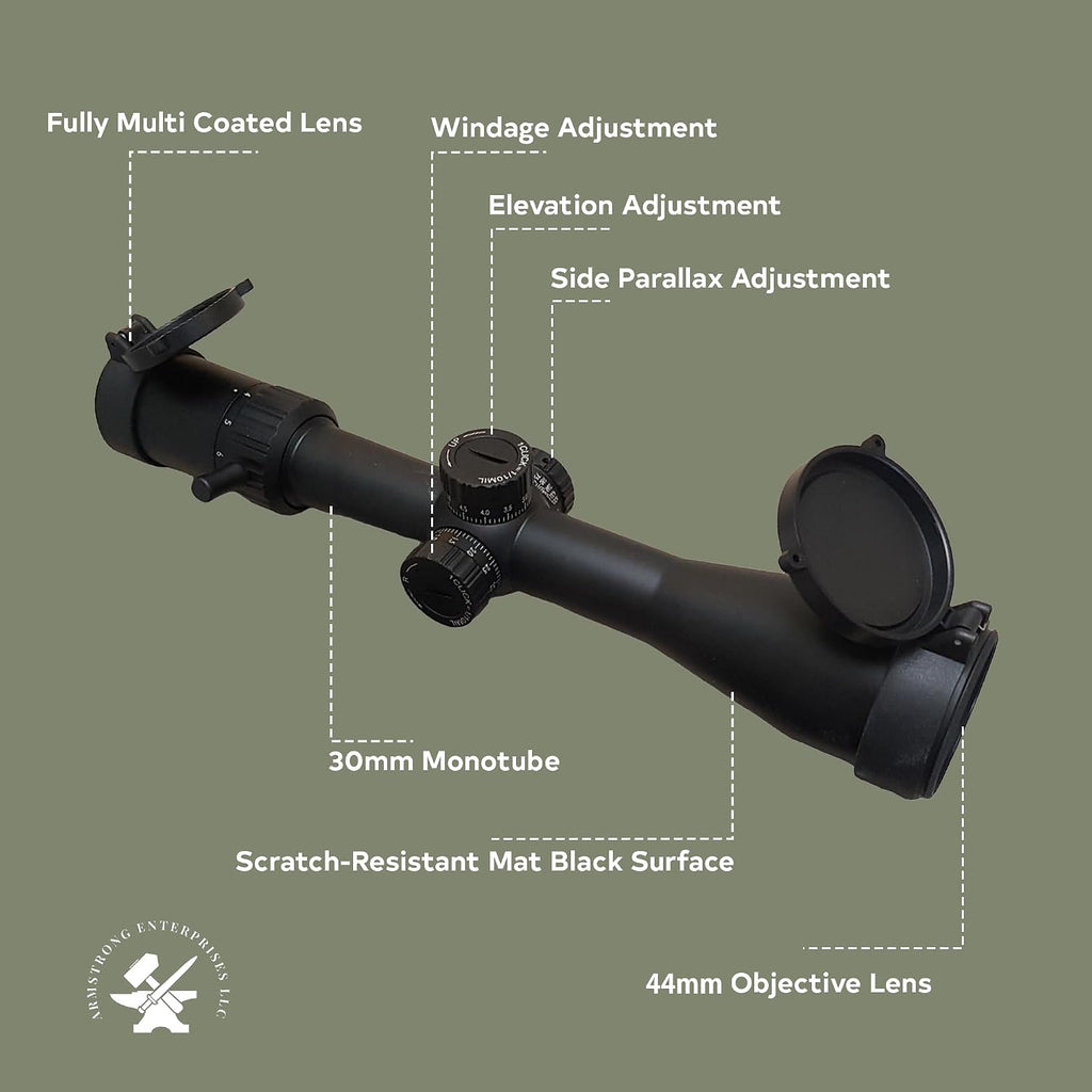 Armstrong Precision Rimfire: 4-16X44 Scope for .22LR. Side Focus for Appleseed Target Plinking Hunting and Competition Shooting Sports.
