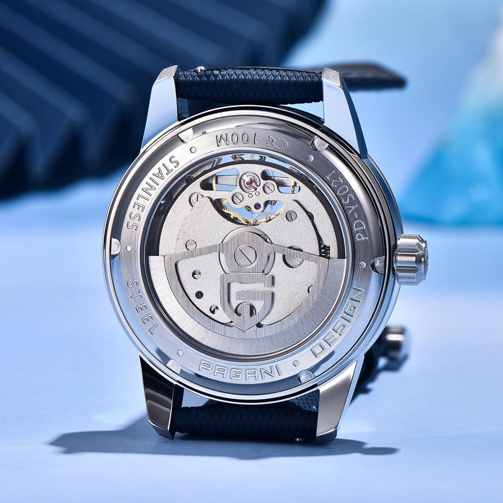 Pagani Design Luxury Men's Automatic Watch Skeleton Tourbillon Moon Phase Stainless Steel 100m Waterproof Leather Strap Men's Mechanical Watch