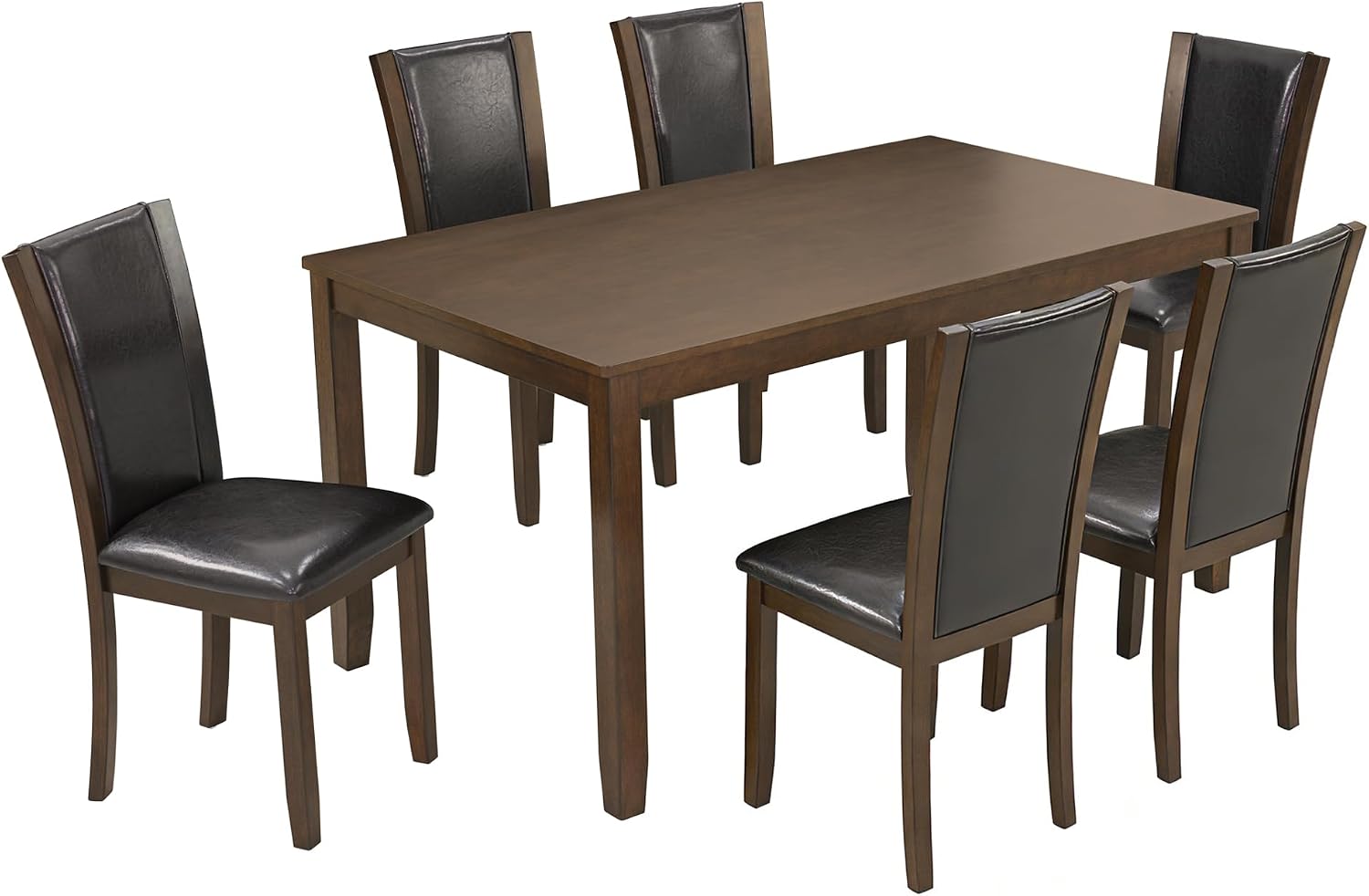 LUMISOL 7-Piece Modern Dining Table Set with Upholstered Chairs of 6, Wooden Rectangular Table for 6-8 People, Farmhouse Kitchen Set for Restaurant, Walnut