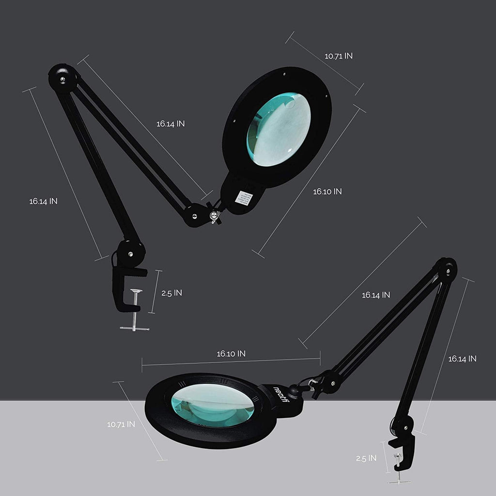 Neatfi 7' XL Bifocals 1,600 Lumens Super LED Magnifier Lamp (Black) Bundle Floor Stand with 6 Wheels Rolling Base (Black)