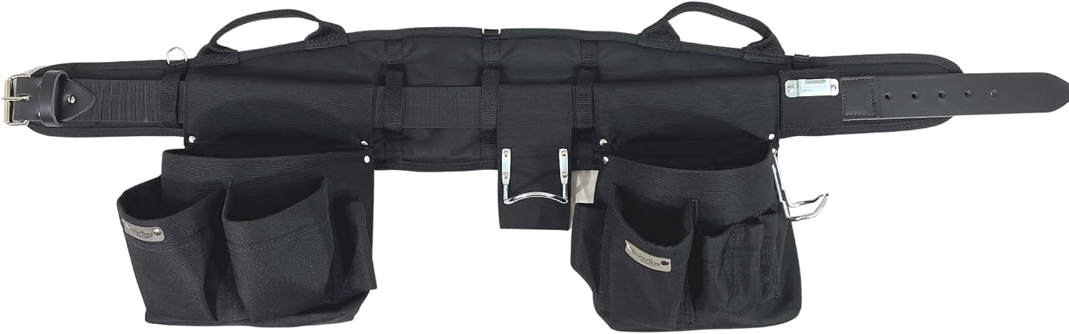BOULDER BAG Professional Carpenter MAX Combo with Comfort Back Support Tool Belt, Leather Belt Buckle, Heavy Duty Tool Bag, Black (Small 24-27 Inches) | Made in USA