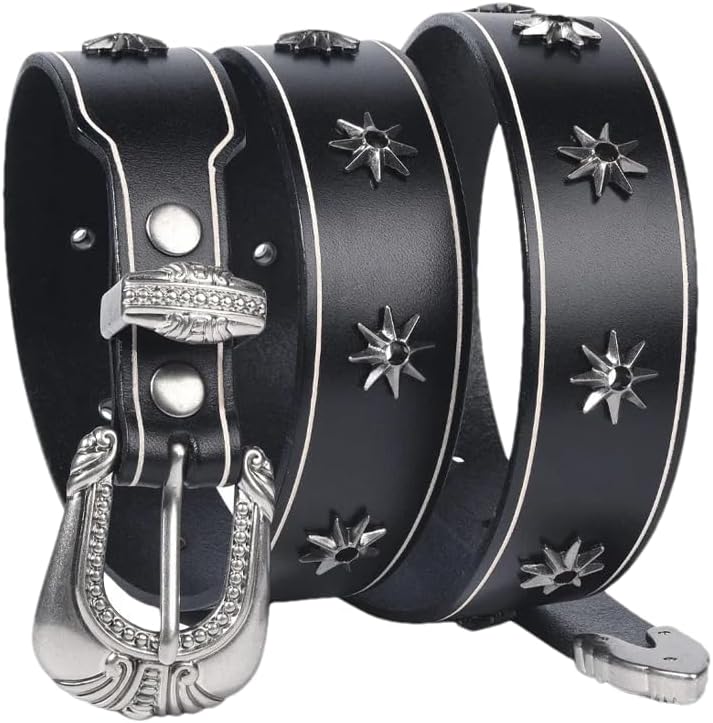 Men 3.8cm Leather Belt Buckle Vintage Metal Rivet Punk Belts Rock Jeans Belt