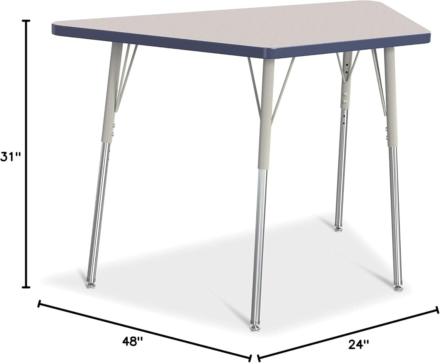 Jonti-Craft Berries 6438JCA112 Trapezoid Activity Tables, A-Height (24'-31' Adjustable Height), 24' x 48', Gray/Navy/Gray