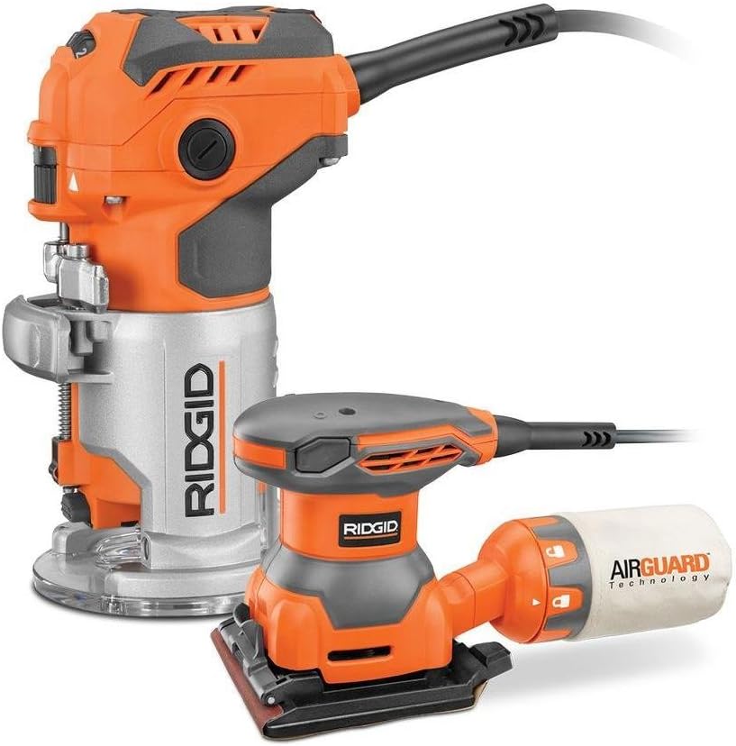 Ridgid 5.5 Amp Corded Fixed Base Trim Router w/ 2.4 Amp Corded 1/4 Sheet Sander