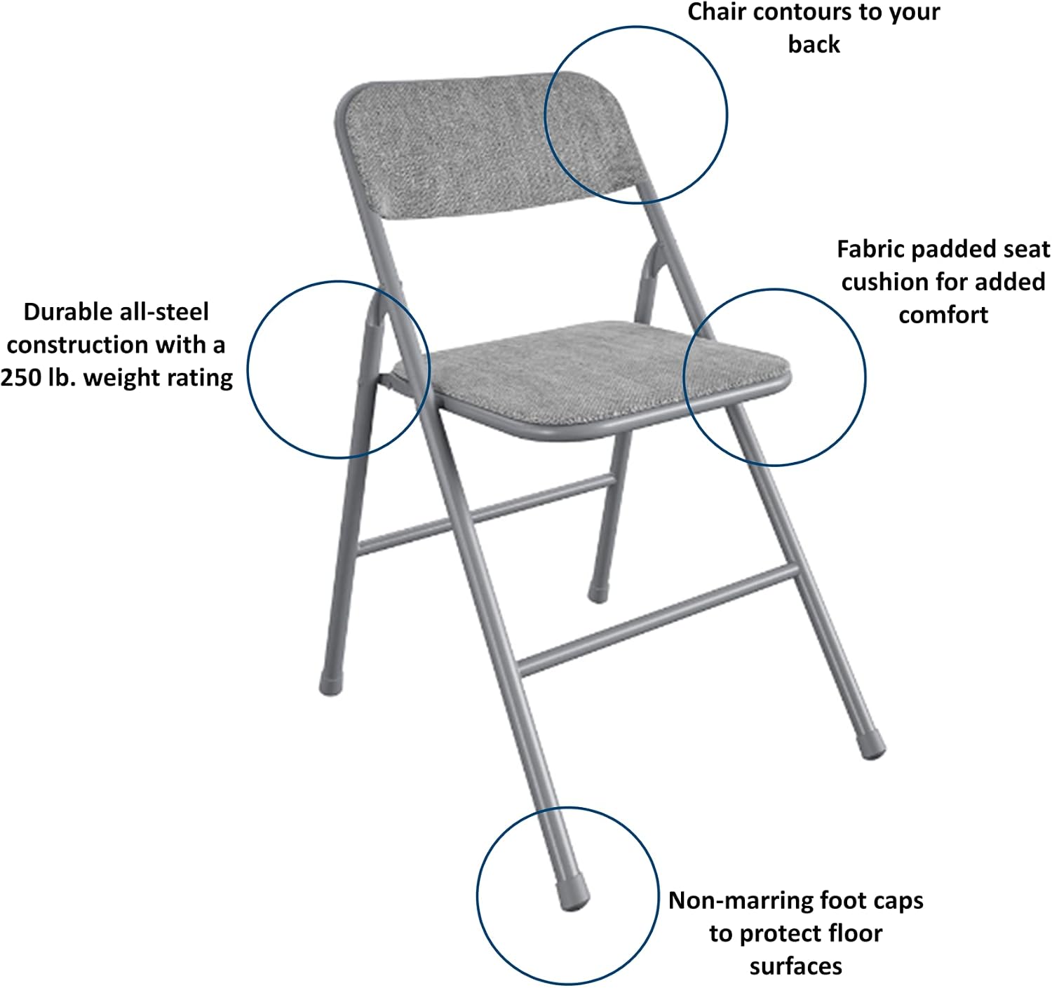 CoscoProducts Premium 5-Piece Table & Chair Dining Set, with 34' Vinyl Top Card Table and 4 Fabric Padded Seat & Back Folding Chairs, Gray