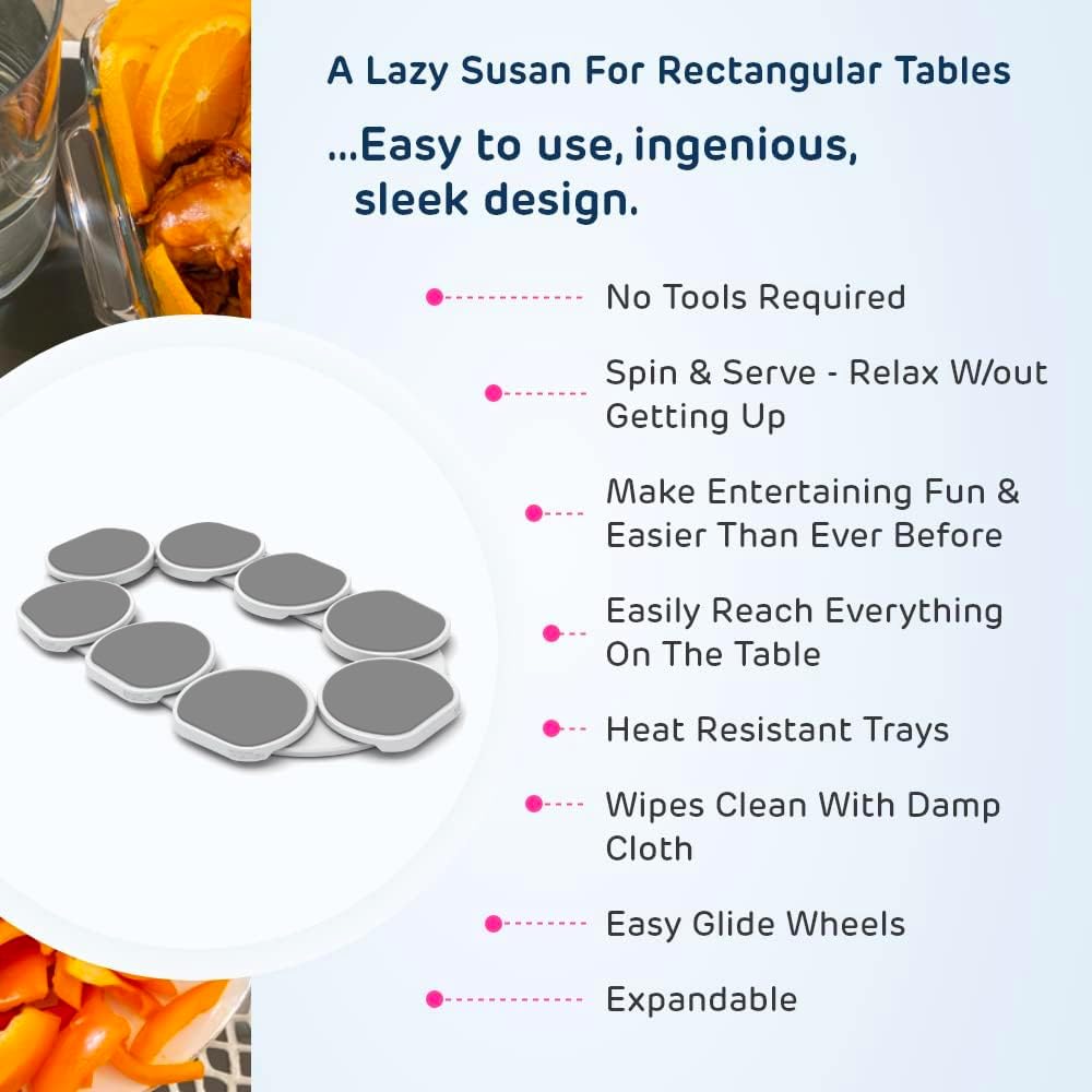 Light Gray- The Lazy Susan Revolution - The First Patented Lazy Susan Turntable Expandable for Rectangular & Oblong Tables - Kitchen & Dining Tables - Great Gift! Parties & Gatherings