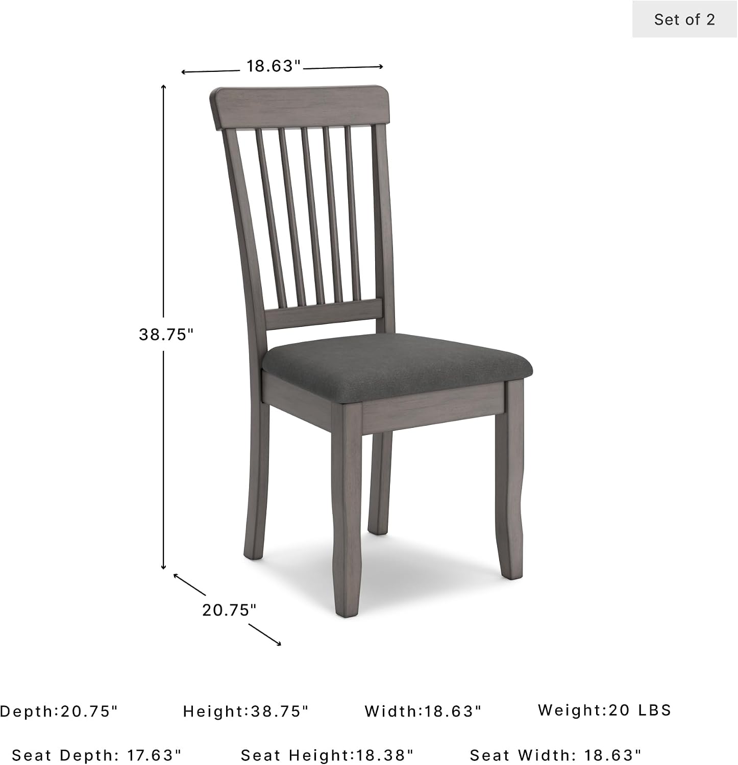 Signature Design by Ashley Shullden Casual Dining Room Side Chair with Spindle Back, 2 Count, Gray