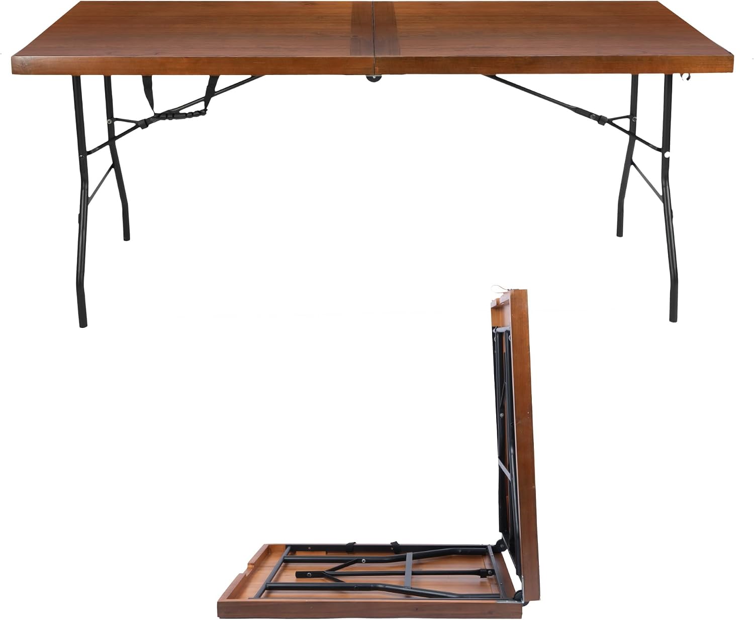 Sleekform 6ft Wooden Folding Table with Handle, Wood Folding Banquet Tables for Dinner - 6 Foot x 28 in, Portable, Sturdy & Lightweight Foldable Table for Dinner, Conference or Picnic - Walnut