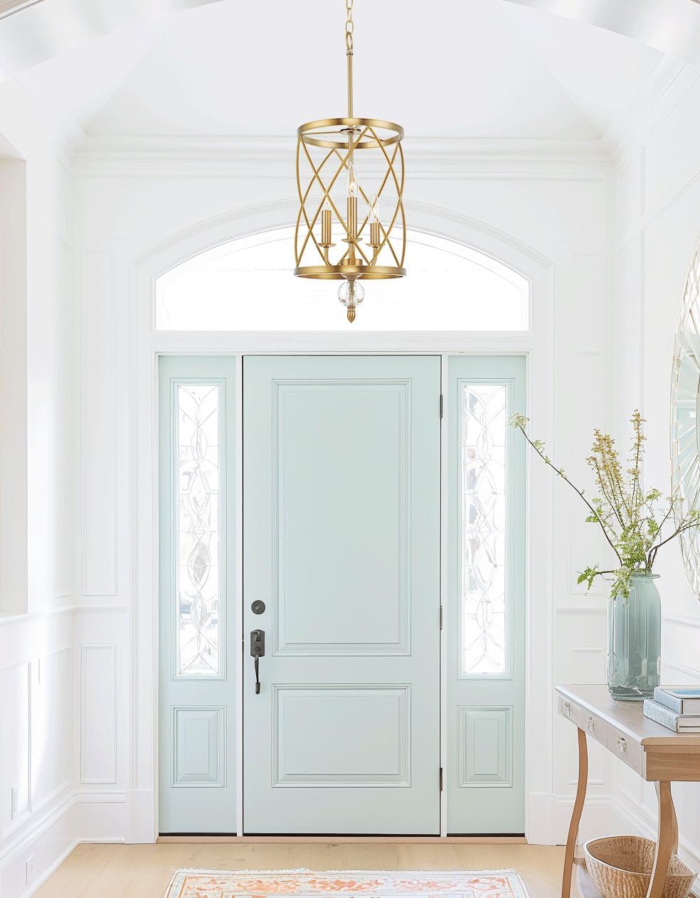 Kira Home Eleanor 27' Modern 3-Light Geometric Gold Lantern Chandelier, Cylinder Trellis Cage Gold Pendant Light with Crystal Finial, Warm Brass Finish