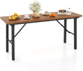 Tangkula 59' Narrow Outdoor Dining Table for 4-6, No Assembly Foldable Patio Dining Table with Acacia Wood Top & Heavy Duty Metal Frame, Portable Table for Yard, Garden, Poolside or Indoor (Natural)