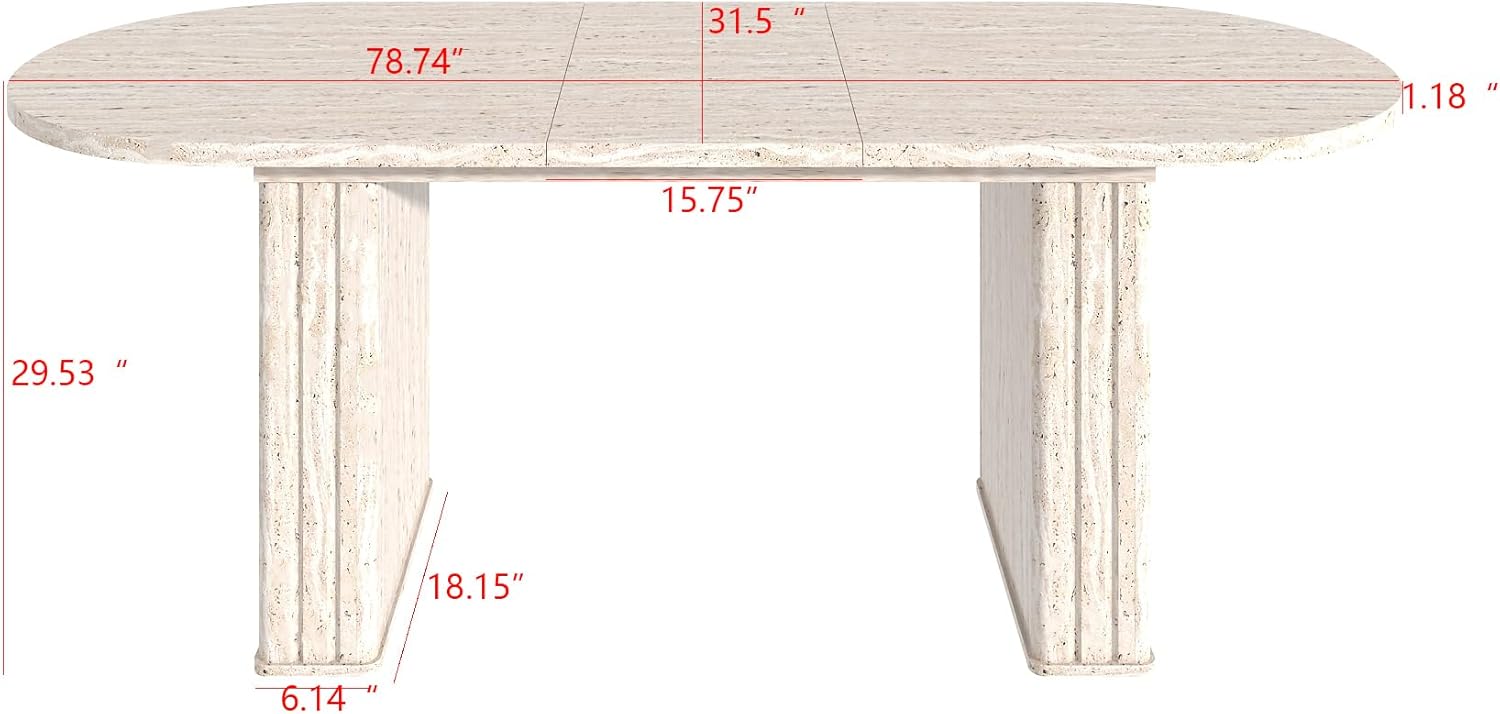 78.74'' Extendable Oval Dining Table with for 4-8, Modern Mid-Century Wood Expandable Kitchen Dinner Conference Table for Living Room Office, Beige