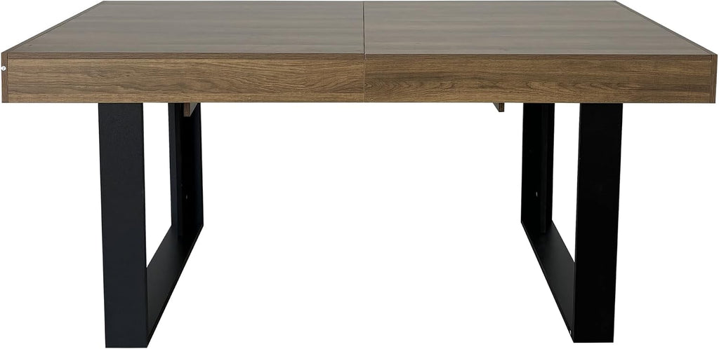 78.74'' Extendable Rectangular Dining Table for 4-8, Modern Mid-Century Farmhouse Wood Expandable Kitchen Dinner Conference Table for Living Room Office, Black & Brown