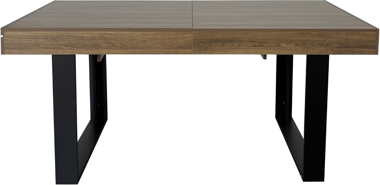 78.74'' Extendable Rectangular Dining Table for 4-8, Modern Mid-Century Farmhouse Wood Expandable Kitchen Dinner Conference Table for Living Room Office, Black & Brown