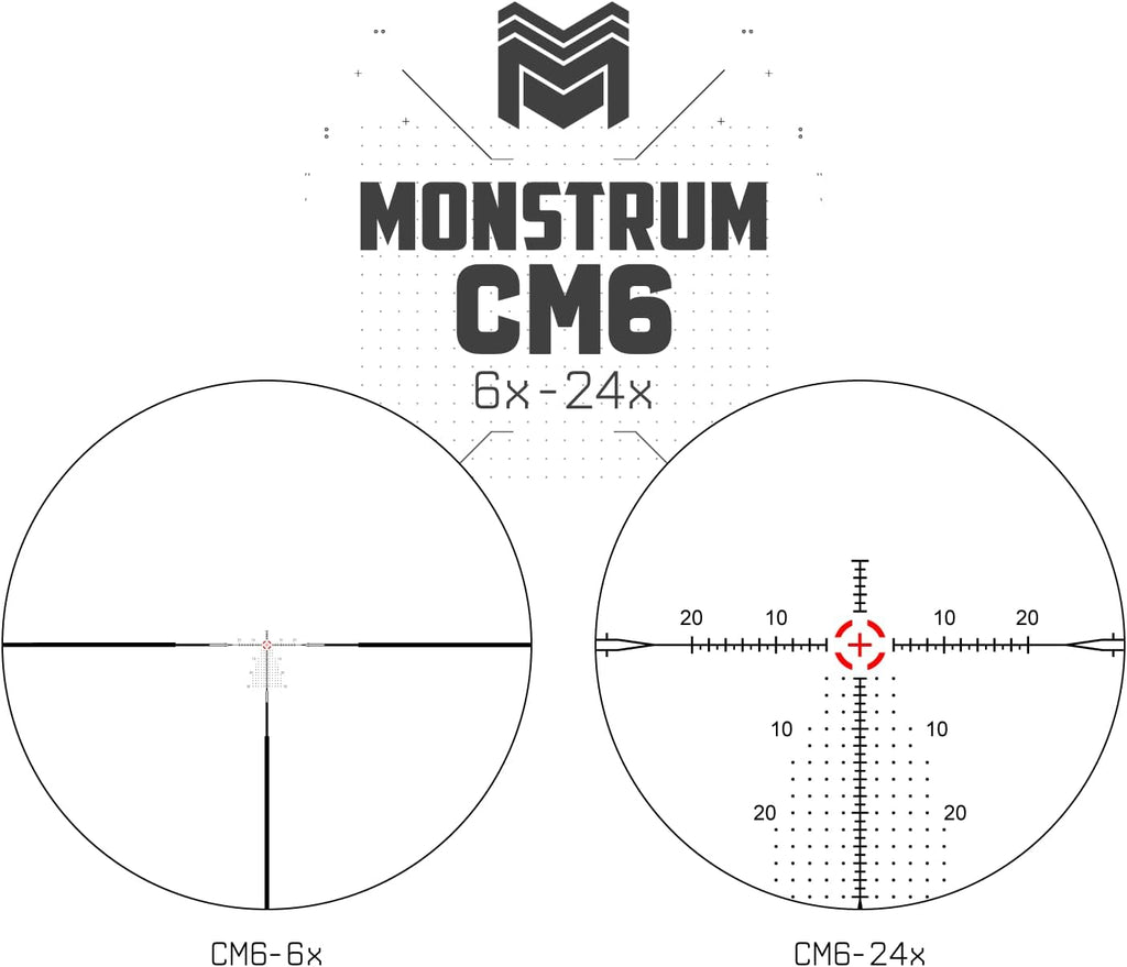 Monstrum Beast 6-24x50 FFP Rifle Scope | Featuring ED Glass, Adjustable Objective, Precision Turrets with Zero Stop, Daylight Bright Reticle, and Anti-Cant Scope Rings