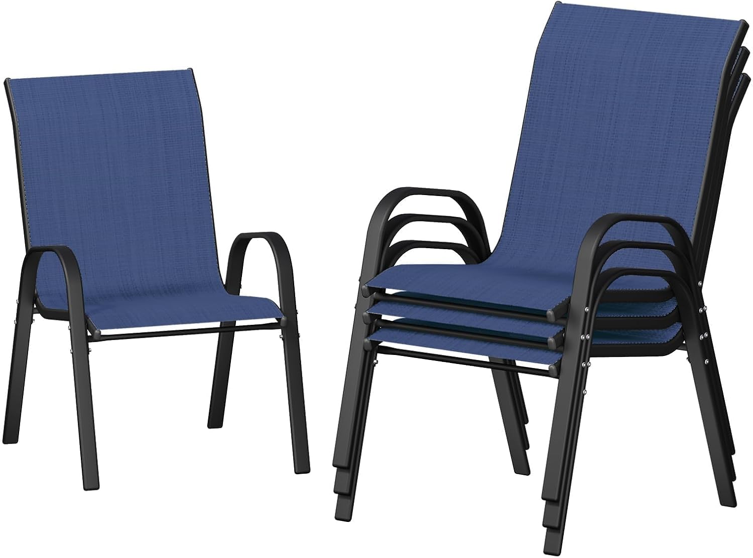 UDPATIO Patio Chairs Set of 4, Stackable Outdoor Dining Chairs with High Back, Breathable Textilene Fabric Outdoor Chair All Weather, for Garden, Backyard (Blue)