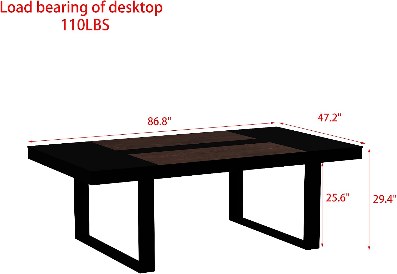 WOODTIME 86.6' W Dining Table for 8-10 People, Versatile Modern Wooden Dinner Table Kitchen Table for Dining Room Conference Room, Black & Brown