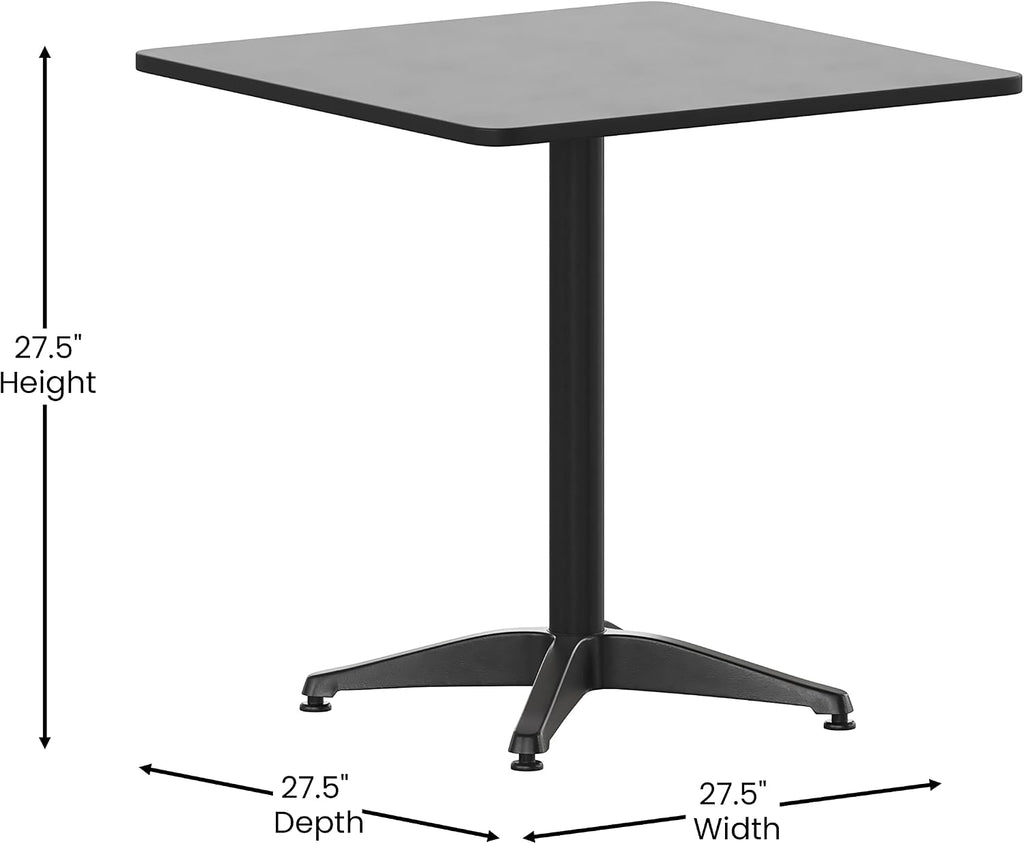 Flash Furniture TLH-ALUM-28SQ-017BK4-GG Lila 27.5'' Square Aluminum Indoor-Outdoor Table Set with 4 Slat Back Chairs, Black