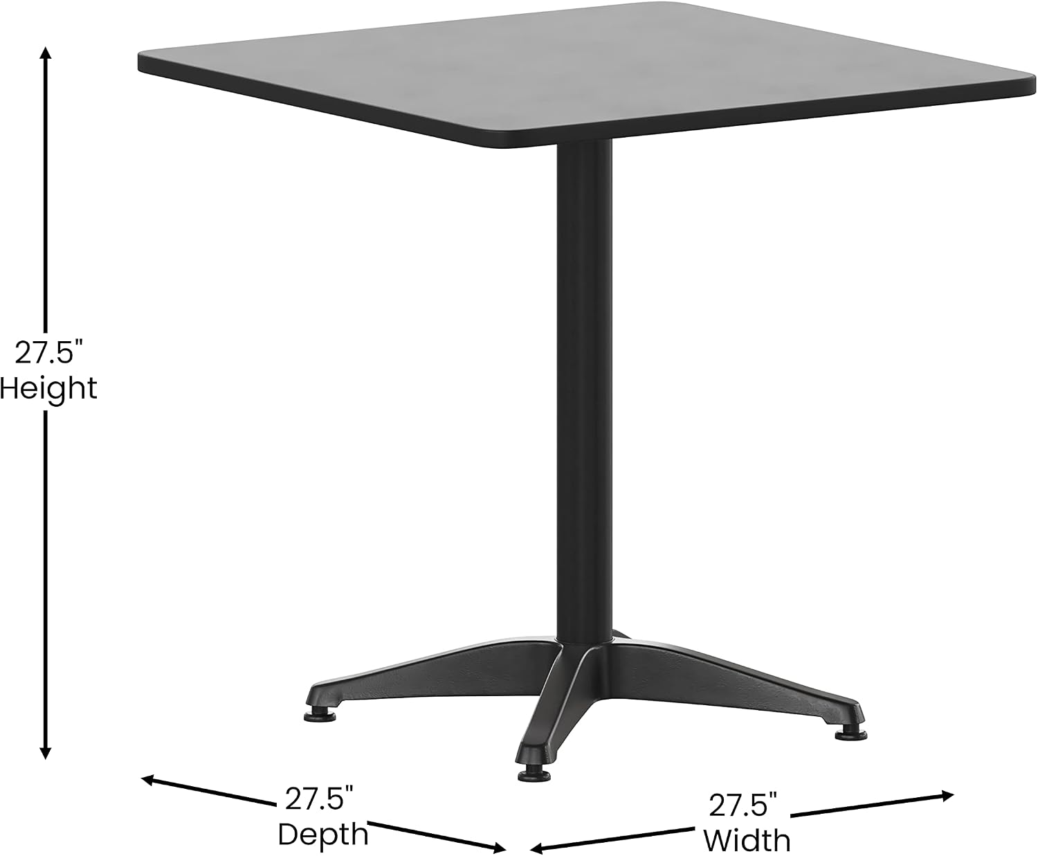 Flash Furniture TLH-ALUM-28SQ-017BK4-GG Lila 27.5'' Square Aluminum Indoor-Outdoor Table Set with 4 Slat Back Chairs, Black