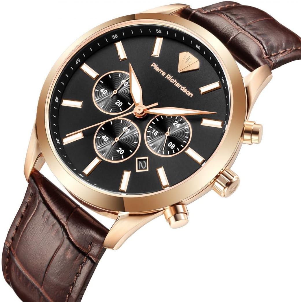 PIERRE RICHARDSON Men's Luxury Watch PR2320 – Silver Stainless Steel Quartz, 44mm, 5ATM Water Resistant, Scratch-Resistant Sapphire Crystal Glass