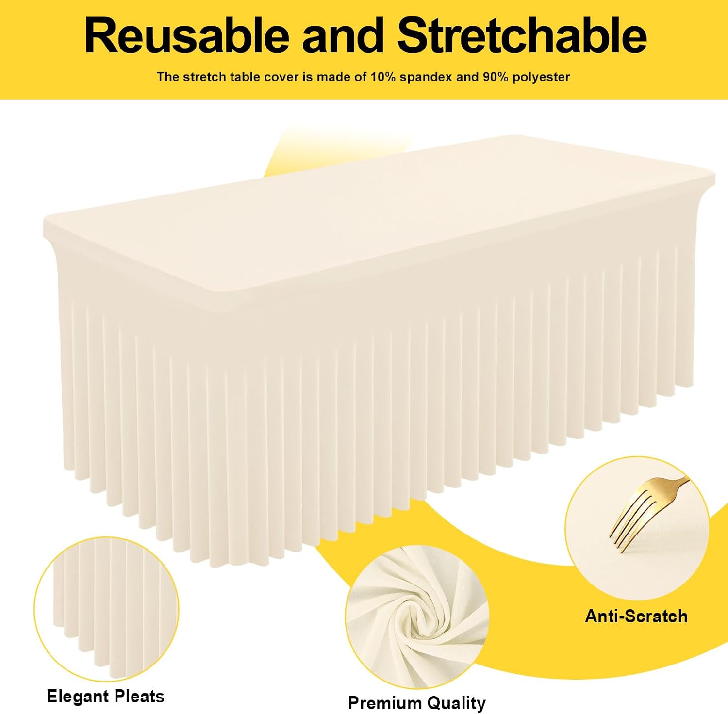 Smiry Spandex Tablecloth 6 Pack, Elastic Fitted Stretch Tablecloth for 6FT Rectangle Tables, Waterproof Washable Table Cover Skirt for Wedding, Banquet & Parties (Beige, 72Lx30Wx30H Inch)