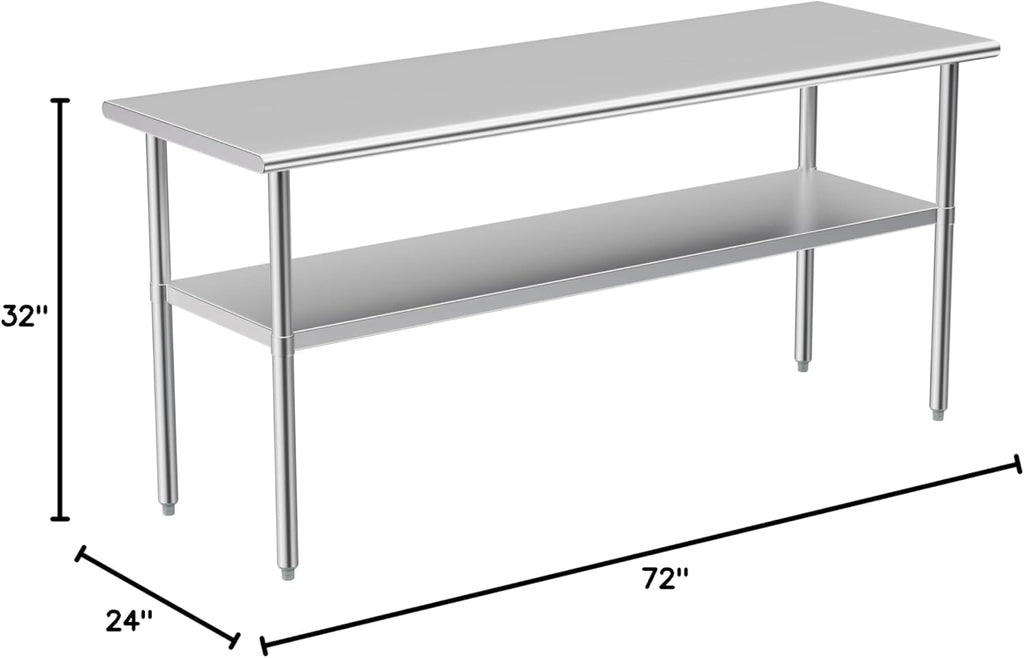 Stainless Steel Table for Prep & Work, 24x70 Inches, Metal Commercial Heavy Duty Table with Adjustable Under Shelf for Restaurant, Home and Hotel