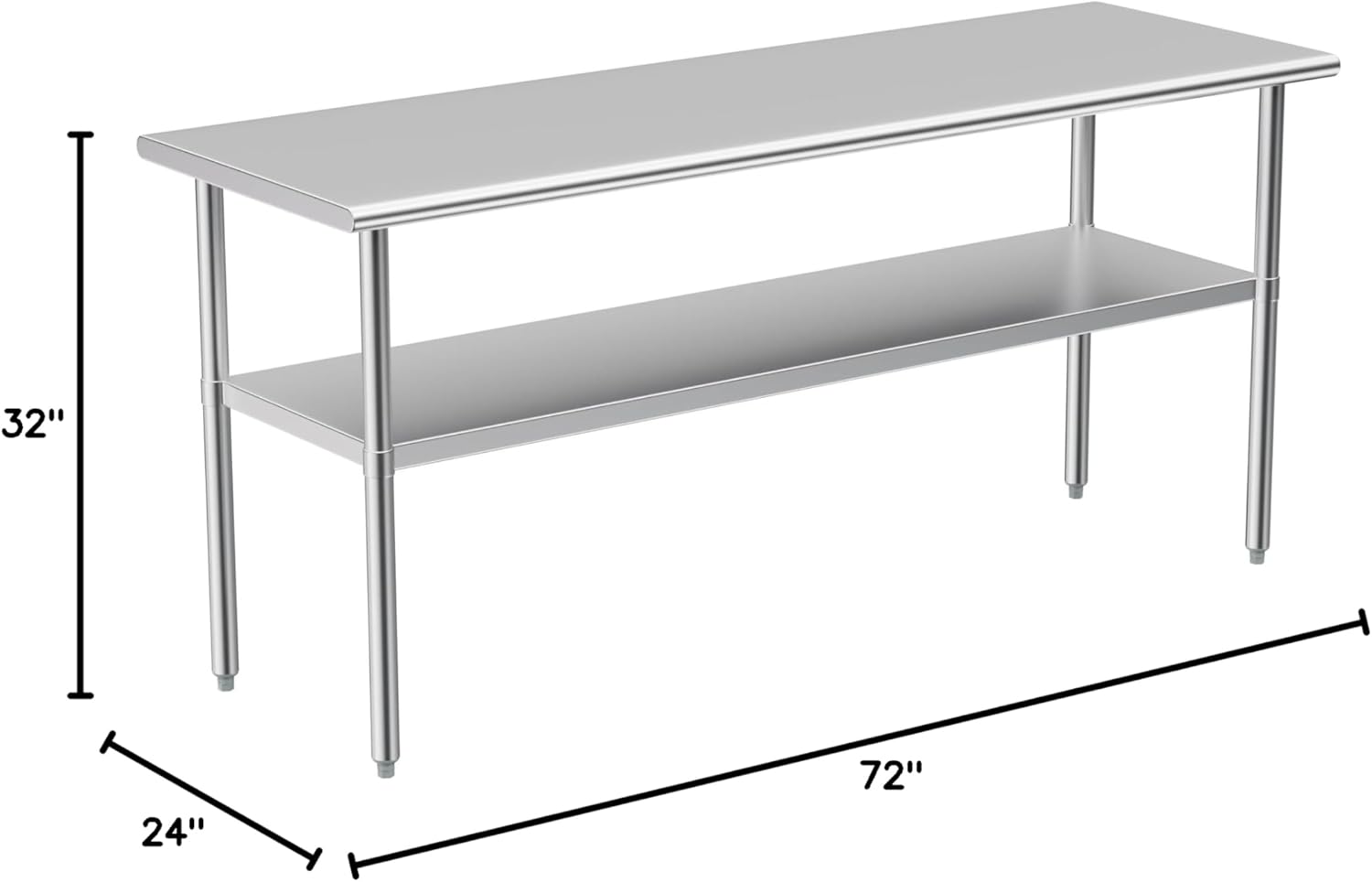 Stainless Steel Table for Prep & Work, 24x70 Inches, Metal Commercial Heavy Duty Table with Adjustable Under Shelf for Restaurant, Home and Hotel