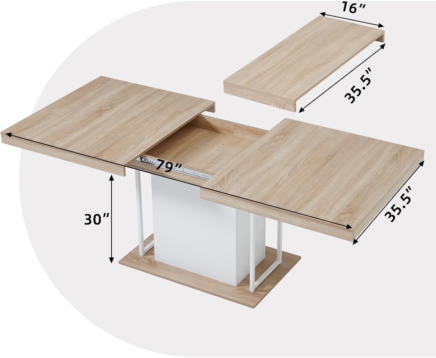 Dining Table Extendable 63 in-79 in for 4-8 Expandable Wood Rectangle with Fluted Base for Dining Room Kitchen Living Room Furniture Natural
