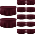 12 Pack Burgundy Round Tablecloth with Skirt, 60 Inch Elastic Fitted Table Cover for 5FT Tables, Wrinkle-Resistant & Washable Snug Fit for Christmas, Thanksgiving, Holiday Dinners & Parties