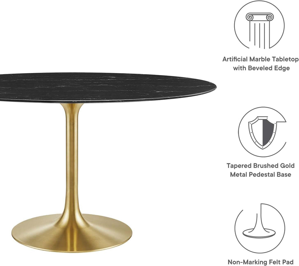 Modway Lippa Oval 54' Artificial Marble Mid-Century Modern Dining Table, Gold Black