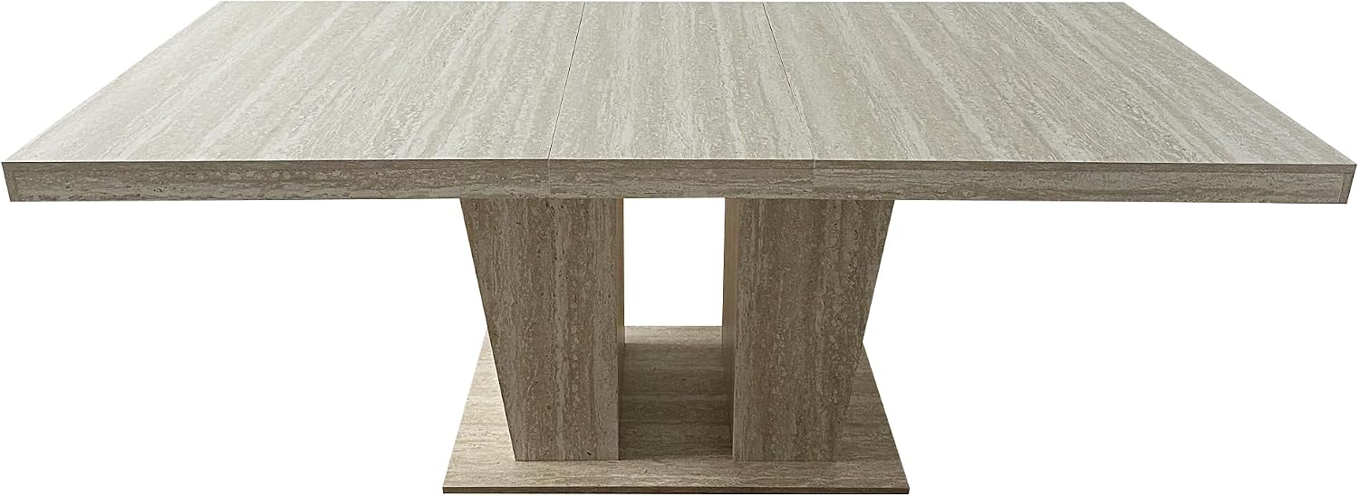 78.74'' Extendable Rectangular Dining Table for 4-8, Modern Mid-Century Wood Expandable Kitchen Dinner Conference Table for Living Room Office, Veined Travertine Pattern, Beige
