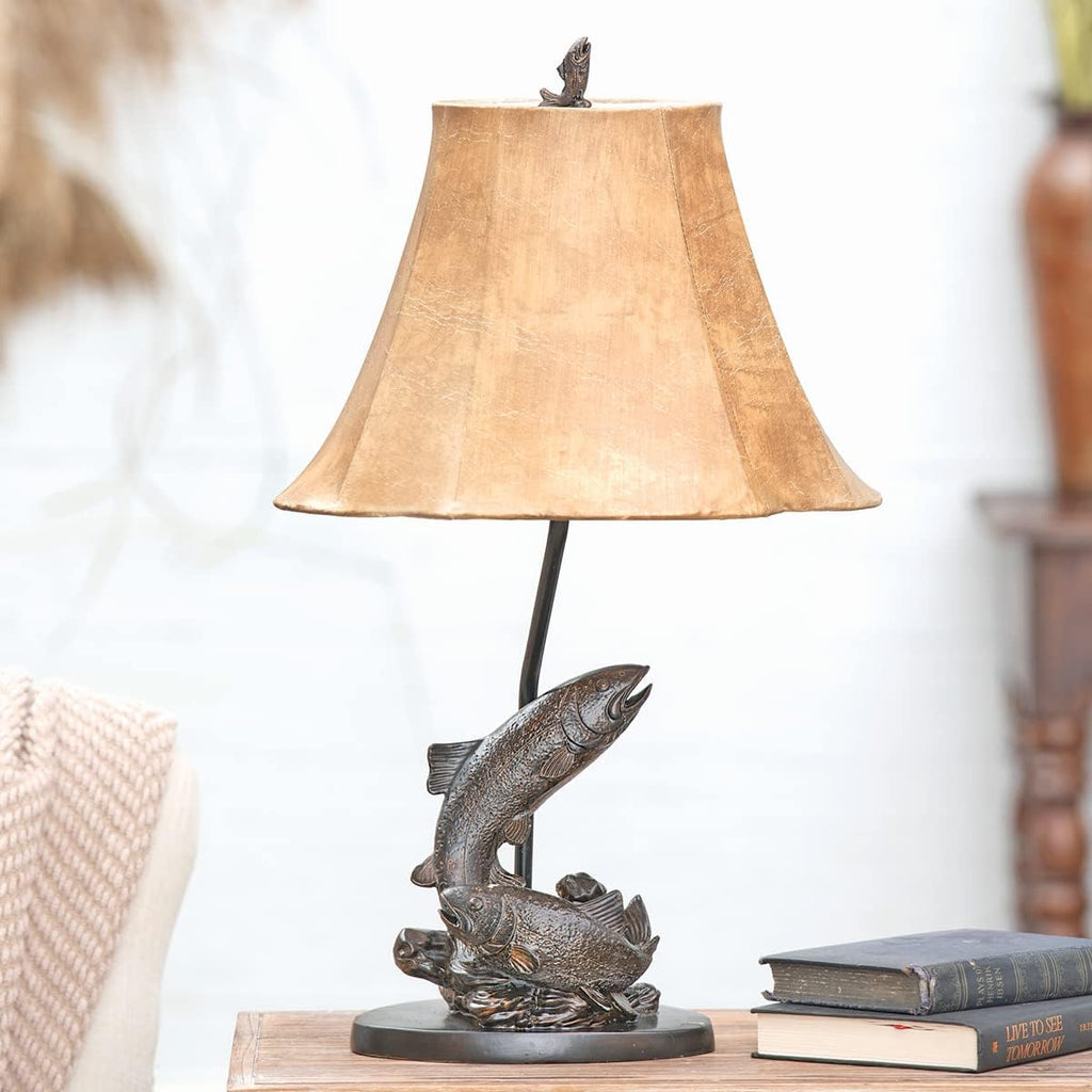 BLACK FOREST DECOR - Fish Pair Table Lamp for Cabin, Living Room, Nightstand, Desk - Nautical Home Décor - 24.5' x 14.75'