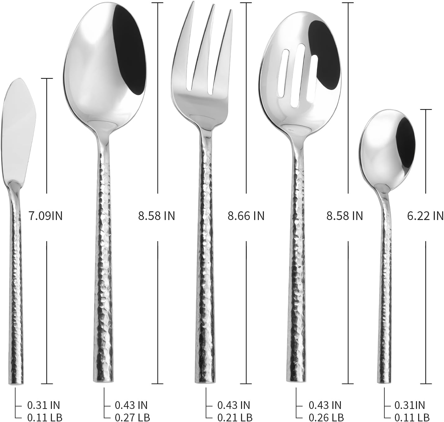 18/10 Stainless Steel Flatware Set Hand Forged Silverware Serving Set Cutlery Set Round Hammered Handle Mirror Finished Heavy Duty 45 Pieces Service for 8