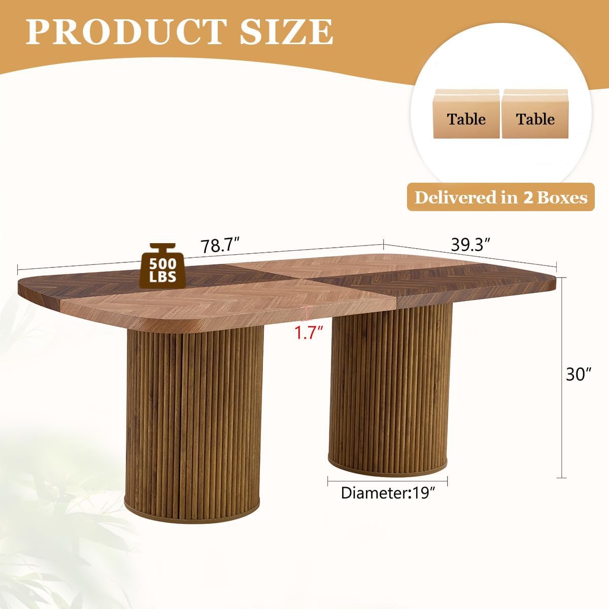 78.7' Extra Long Dining Table for 6-10 People, Farmhouse Kitchen Table with Cylindrical Fluted Bases, Modern Rectangular Dining Table for Dining Room, Kitchen, Living Room
