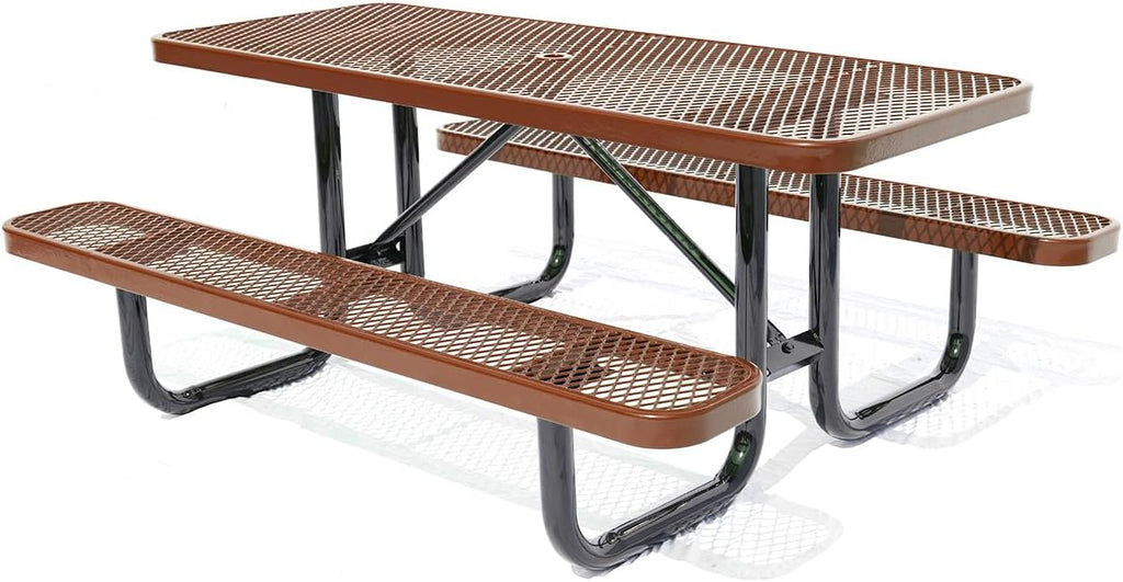 Heavy Duty 6' Rectangular Picnic Table, Expanded Metal (72' Long) (Brown)