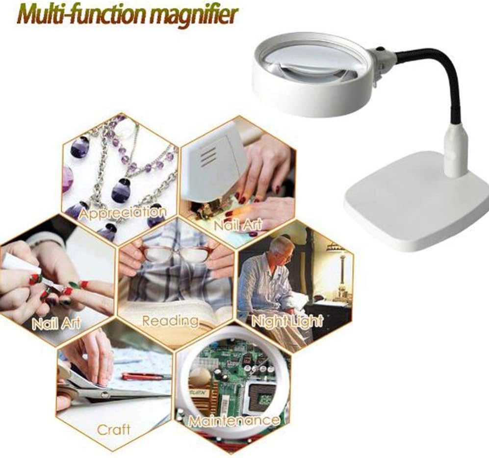 Magnifying Glass Magnifying Magnifier Glass with Light LED on Stand Clamp Arm Hands Free Illuminated Glass Table Desk Lamp Stand Clip on for Reading Hobbies/A Gift of Love Efficency