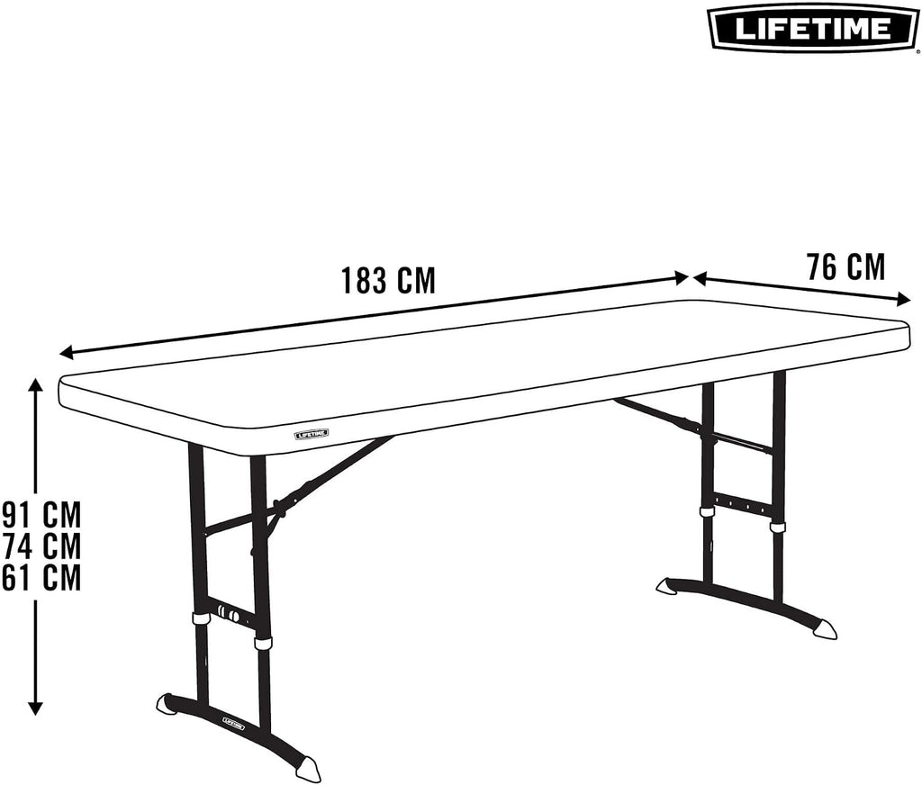 LIFETIME Products 80565 Adjustable Height Folding Utility Table, 6', Almond
