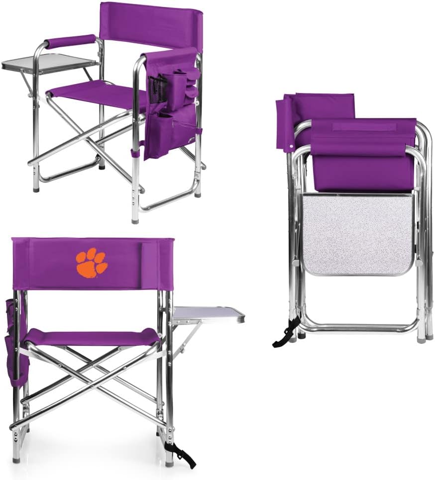Picnic TIME NCAA Clemson Tigers Sports Chair with Side Table - Beach Chair - Camp Chair for Adults