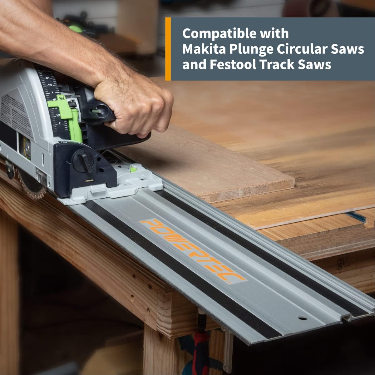 POWERTEC 71550 55' Track Saw Guide Rail Kit for Makita or Festool | Includes (2) Guide Rails/Protective Guide Rail Bag/Rail Connectors