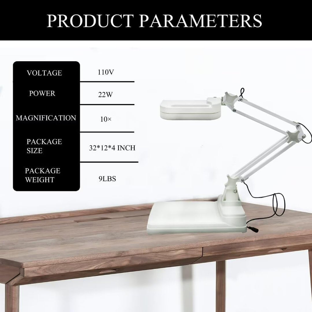 10 x Magnifier Lamp Benchtop Magnifying Lamp LED Magnifying Lamp with Stand 4.4 * 7 inch 110V 22W White for Reading Circuit Board Testing Stamp Collecting
