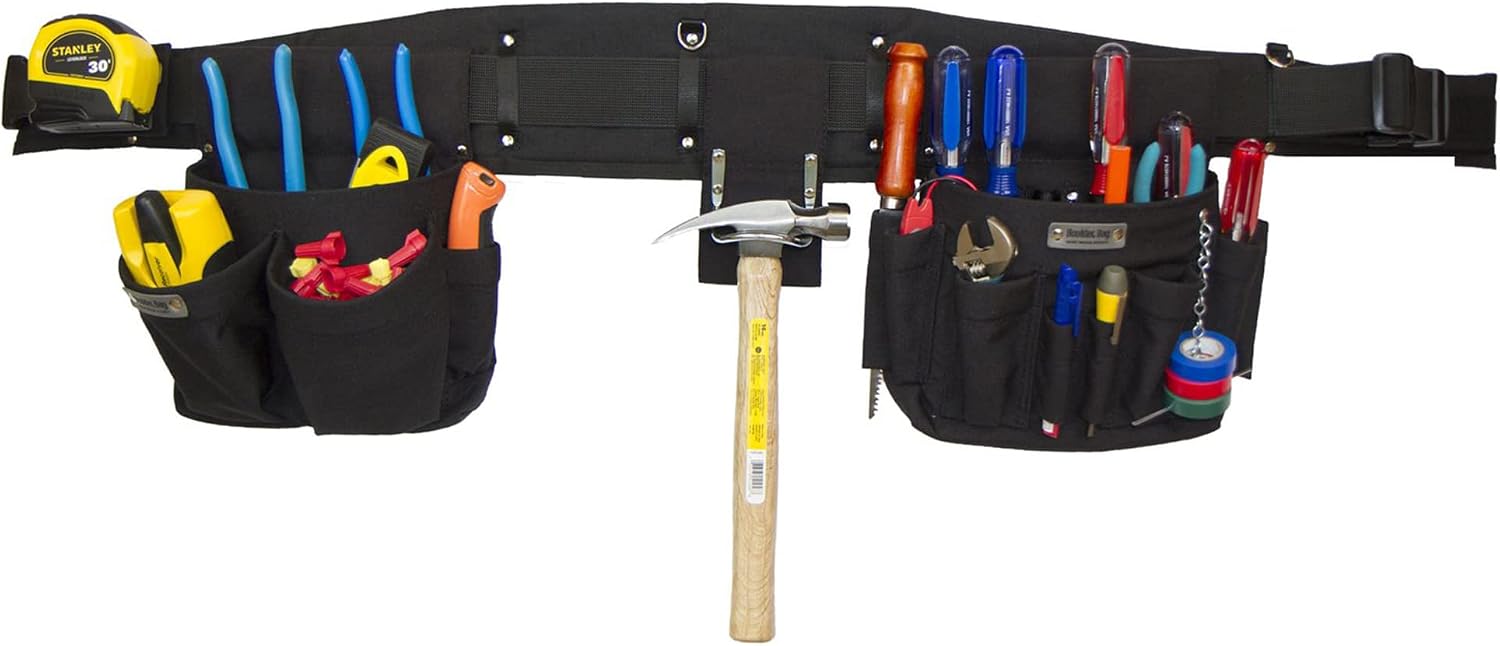 BOULDER BAG Professional Electrician's MAX Combo with Comfort Back Support Tool Belt, Quick Release Buckle, Heavy Duty Work Belt, Black, (Medium 28-32 Inch Waist), Made in USA