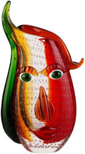 Yao Yuan Murano-Style Art Glass Vase with a Face - 12.6' Tall Mouth-Blown Artistic Sculpture with Vibrant Colors & Accents - Rich Colored Home Décor