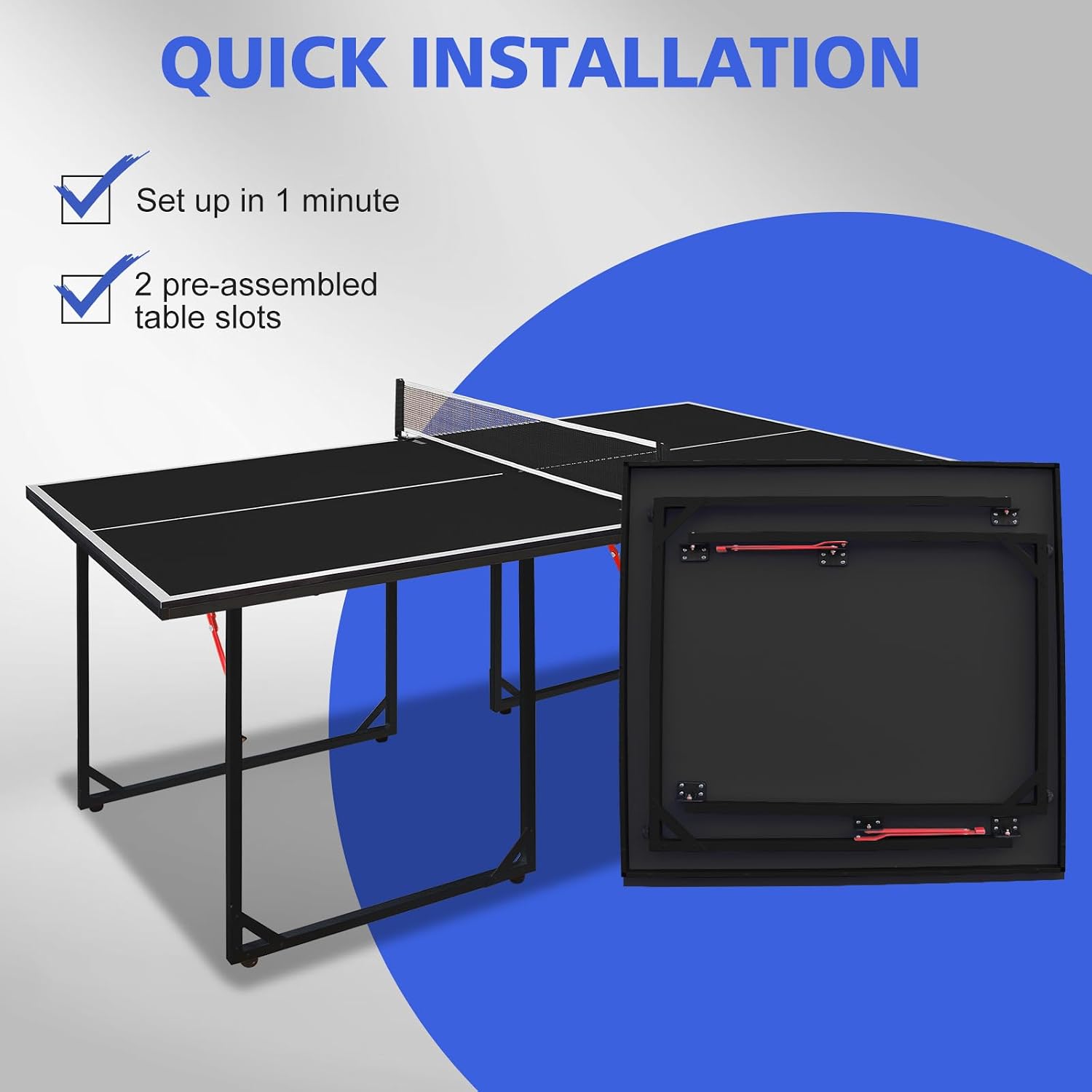 Foldable Ping Pong Table Portable 4.5FT/6FT/9FT Indoor MDF Table Tennis Table Multi-Purpose Family Game Table with Net, 2 Paddles and 3 Balls for Kid Teenager Adult