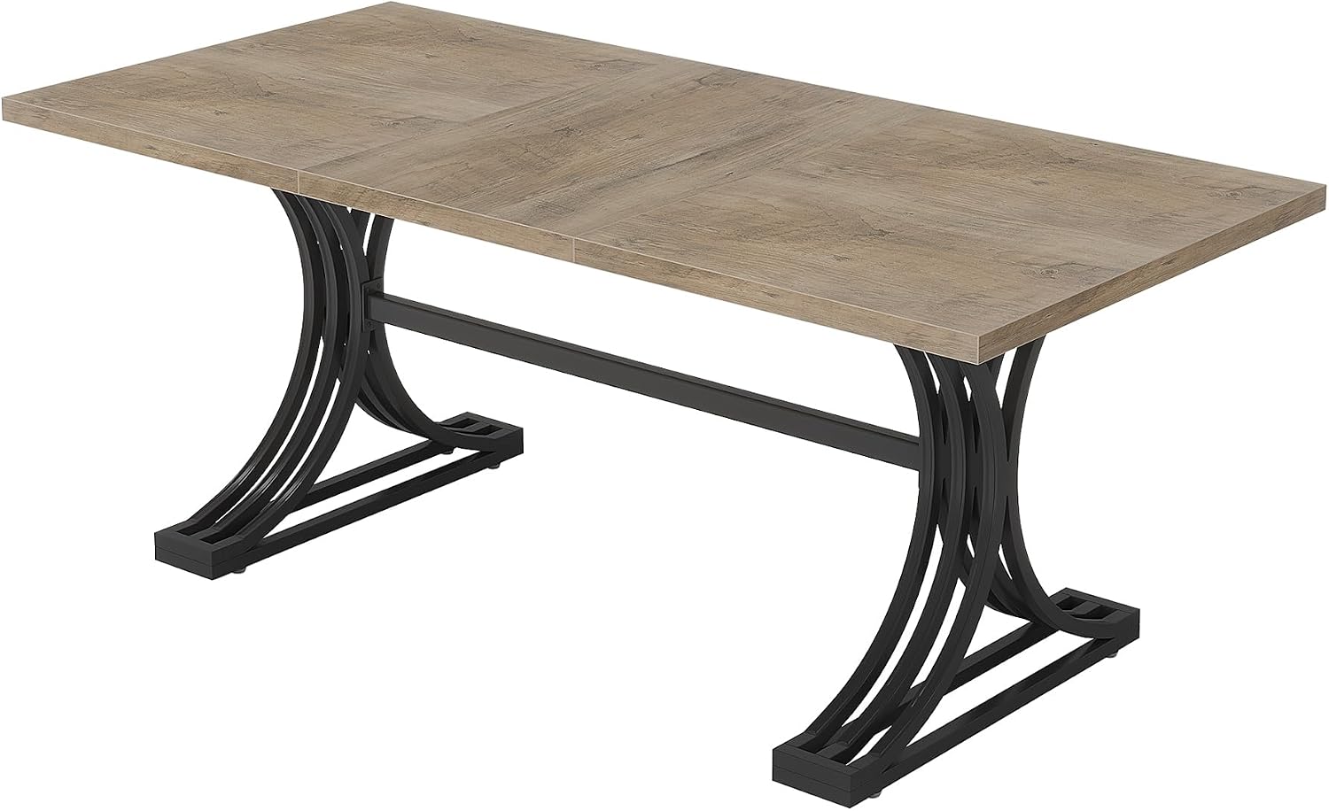 Tribesigns 63-Inch Rectangular Dining Table for 4 to 6, Modern Kitchen Tables with Stylish Metal Trestle Legs, Large Dinner Table for Dining Room, Only Table (Grey+Black)