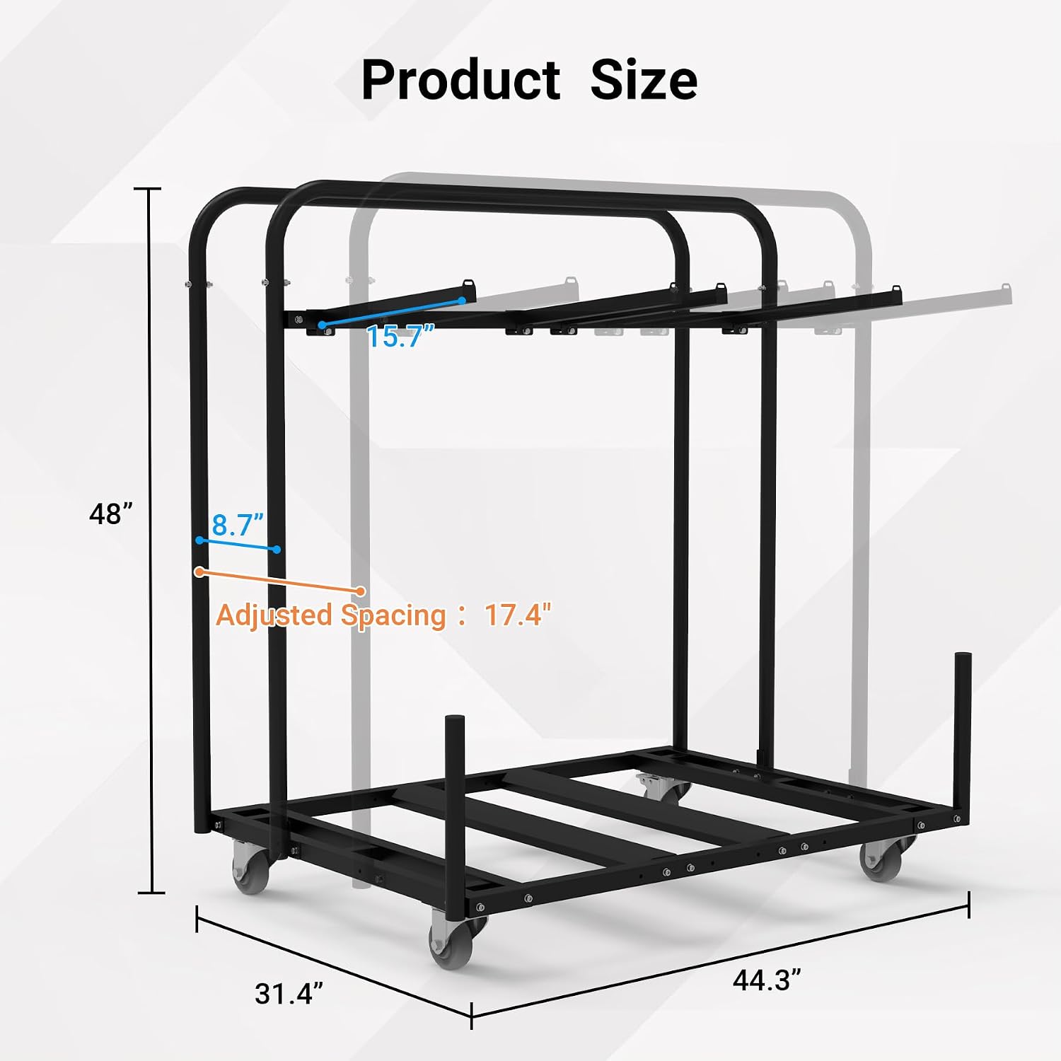 Updated Folding Table and Chair Rack Cart (Holds 10-16 Chairs & 4-8 Tables), Powder Coated, Perfect for Party, Hotel, Factory, Warehouse, 44.3' L x 31.4' W x 48' H